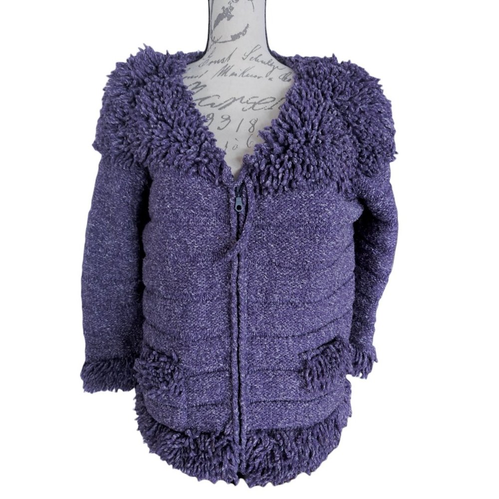 ARTESANIAS ISHKA Women's Purple Frilly Full Zip Wool Jacket Coat Size Large?